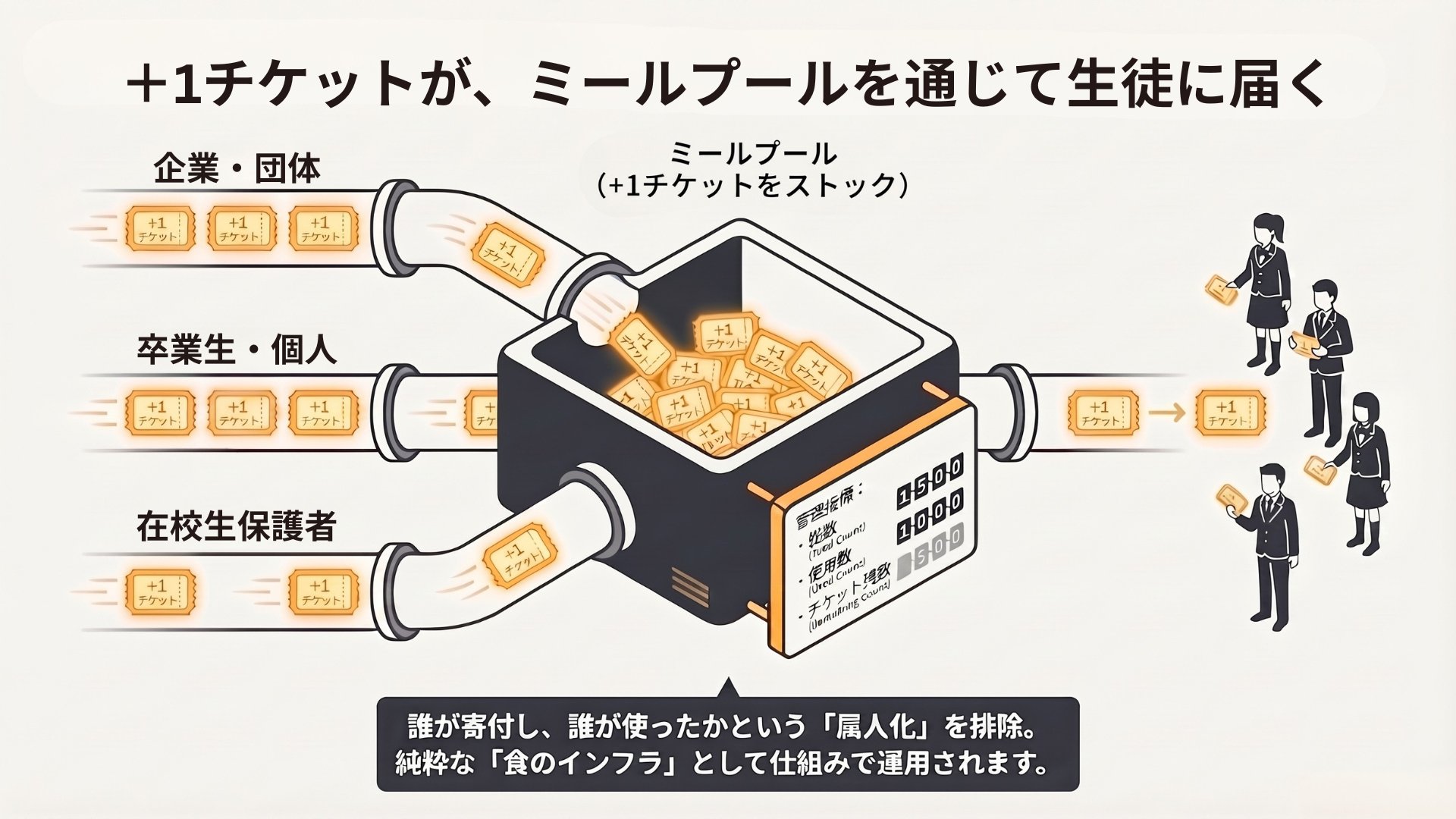 +1チケットとミールプールの仕組み図解